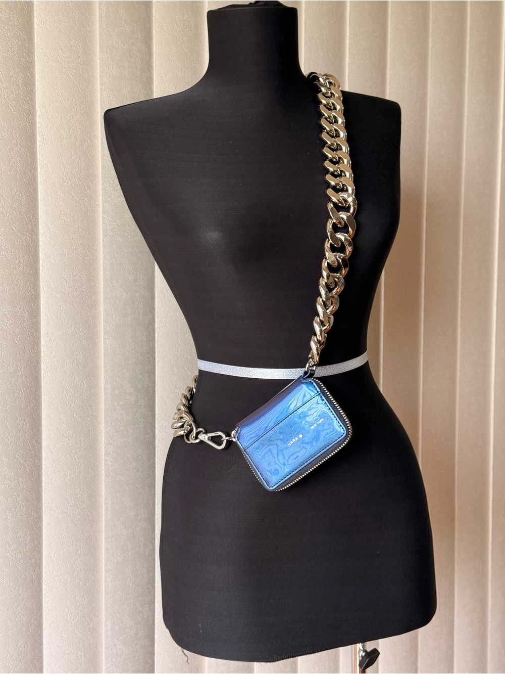 Iridescent Blue Chain Card Holder Belt Bag